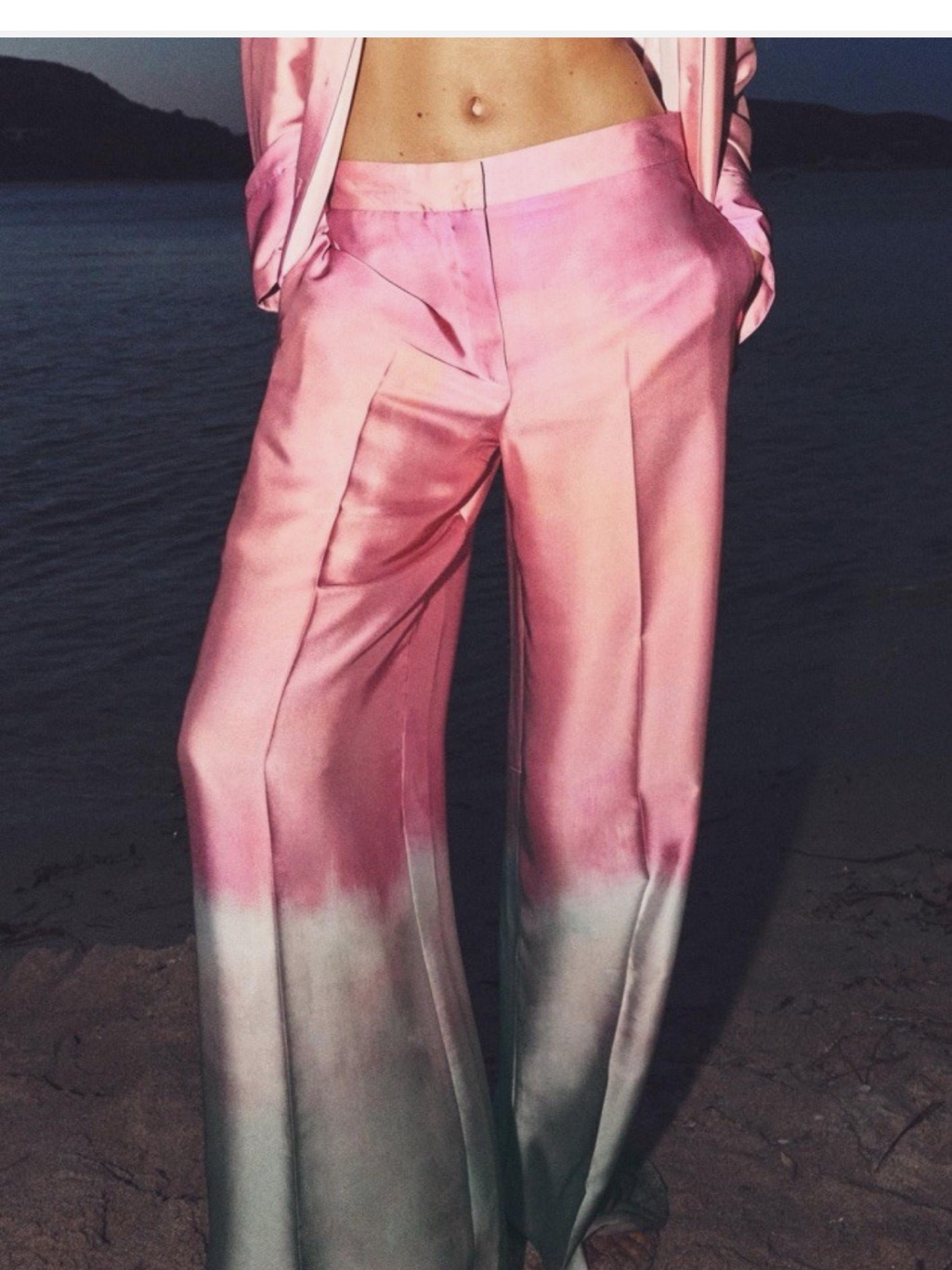 Zara Pink Ombre Wide-Leg Satin Pants